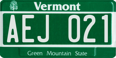 VT license plate AEJ021