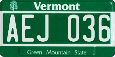VT license plate AEJ036