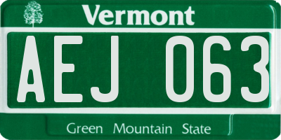 VT license plate AEJ063