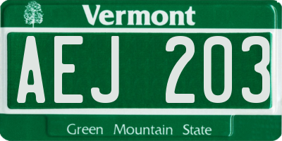VT license plate AEJ203