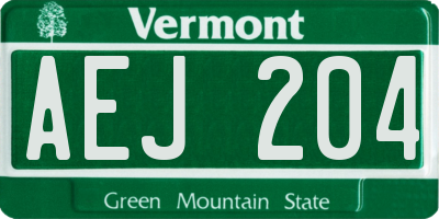 VT license plate AEJ204