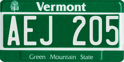 VT license plate AEJ205
