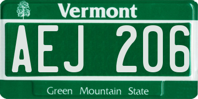 VT license plate AEJ206