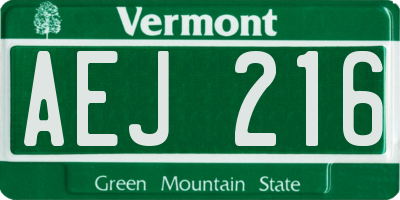 VT license plate AEJ216