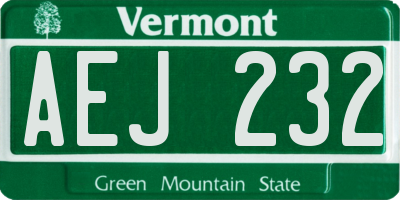 VT license plate AEJ232