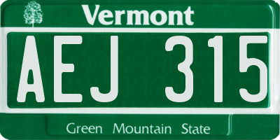 VT license plate AEJ315