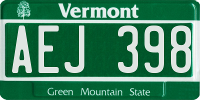VT license plate AEJ398