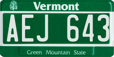VT license plate AEJ643