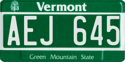 VT license plate AEJ645