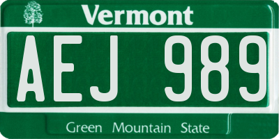 VT license plate AEJ989