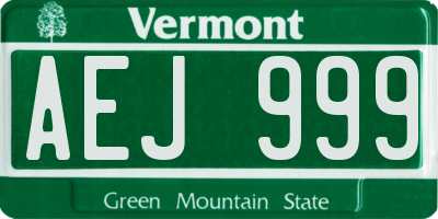 VT license plate AEJ999