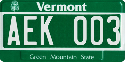 VT license plate AEK003