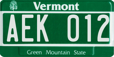 VT license plate AEK012