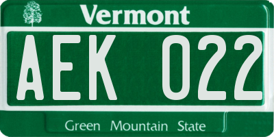 VT license plate AEK022