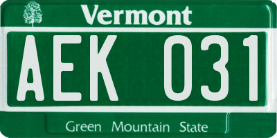VT license plate AEK031