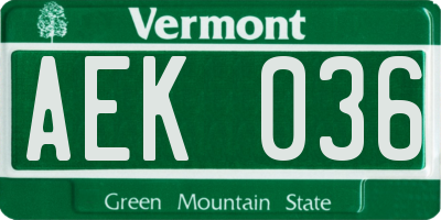 VT license plate AEK036