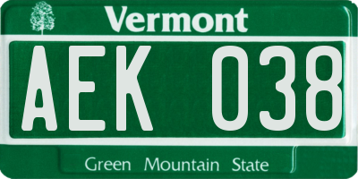 VT license plate AEK038
