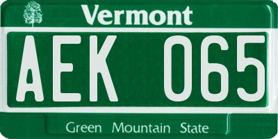 VT license plate AEK065