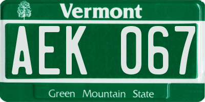 VT license plate AEK067