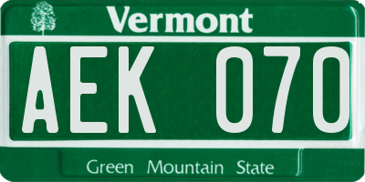 VT license plate AEK070