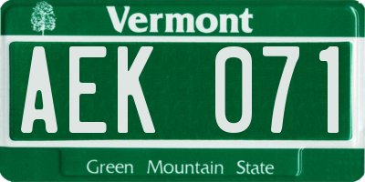 VT license plate AEK071