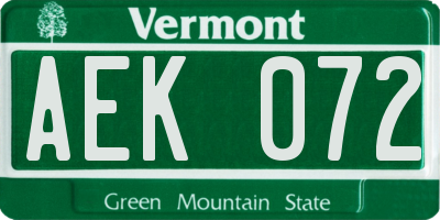 VT license plate AEK072