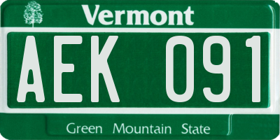 VT license plate AEK091