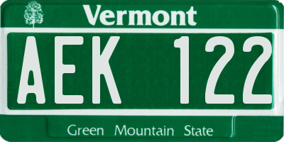 VT license plate AEK122