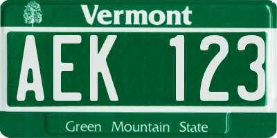 VT license plate AEK123