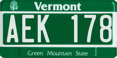 VT license plate AEK178