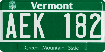 VT license plate AEK182