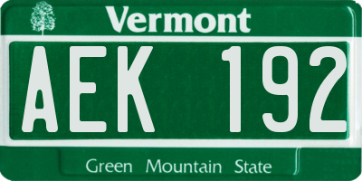 VT license plate AEK192