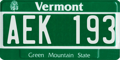VT license plate AEK193