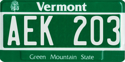 VT license plate AEK203