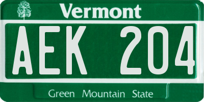 VT license plate AEK204