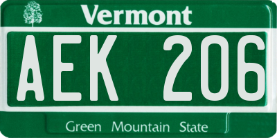 VT license plate AEK206