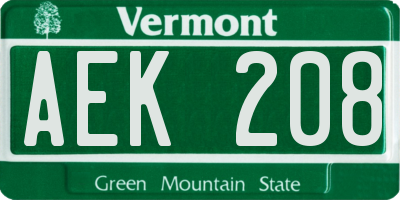 VT license plate AEK208