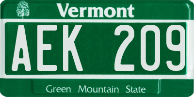 VT license plate AEK209