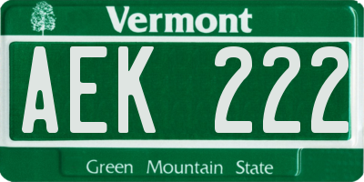 VT license plate AEK222