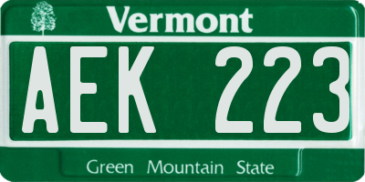 VT license plate AEK223