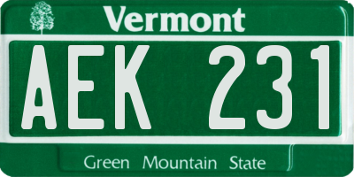 VT license plate AEK231