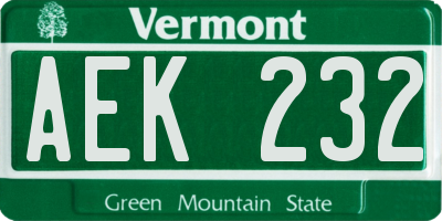 VT license plate AEK232