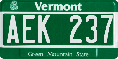 VT license plate AEK237