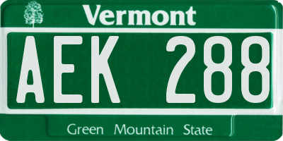 VT license plate AEK288