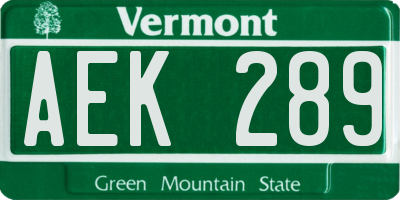 VT license plate AEK289