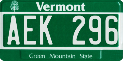 VT license plate AEK296