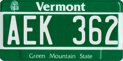 VT license plate AEK362