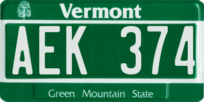 VT license plate AEK374