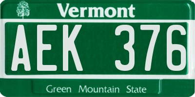 VT license plate AEK376