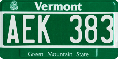 VT license plate AEK383